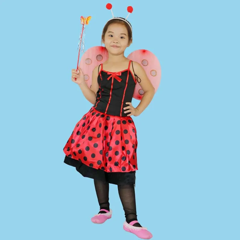 Детский красный ободок в виде божьей коровки для девочек с героями мультфильмов; платье с крыльями; Детские костюмы для костюмированной вечеринки; праздничное нарядное платье; декор Пурим