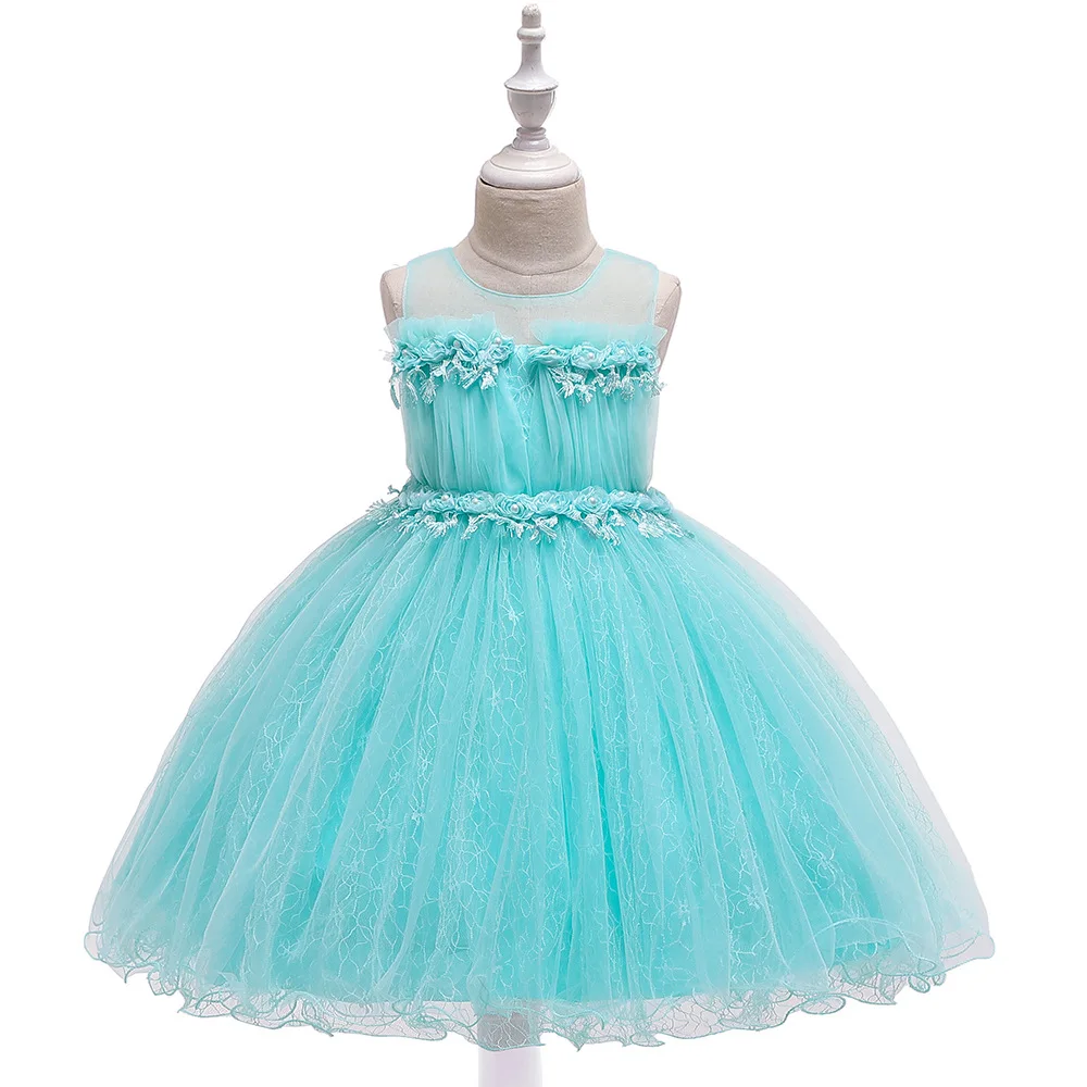 

Girls 'dress Gauze 2019 New Pleated Lace Flowers Children's Princess Kids Sleeveless Girls Dresses for Party and Wedding