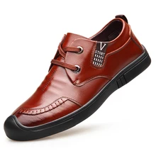 Luxury Brand Mens Casual Shoe New Fashion 2018 Breathable Split Leather Mens Shoes Lace-Up Solid Flat Shoes For Men DA085