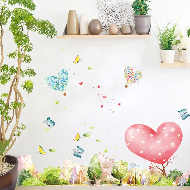 Luca Palazzi XL7146 Papillons Qui Volent Autour Coeur Fleurs Décor Pour Le Désherbage Chambre Home Decor Vinyle Art Autocollant Mur dans Stickers muraux de
