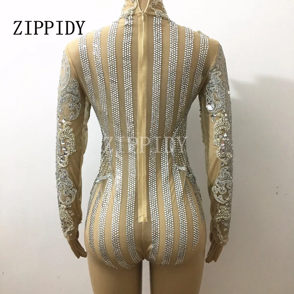 bodysuit women Silver Glisten Rhinestones Long Sleeves Leotard Belt Outfit Dj Singer Performance Bar Party Celebrate Luxurious Costume Bodysuit white bodysuit