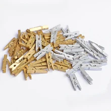 50 шт./пакет мини 2,5 см золотого, серебряного цвета деревянная прищепка DIY держатели для фото бумаги с отделкой из пеньковой веревки пружина для подвешивания фото сообщение прищепка для записок