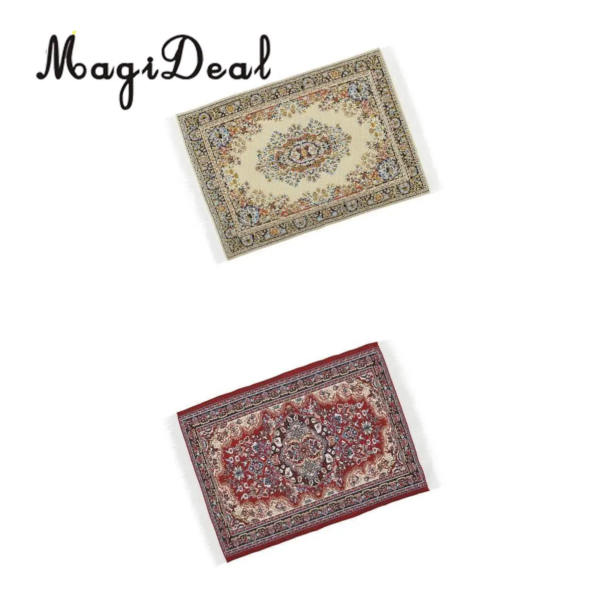 2Pcs 1/12 Scale Dollhouse MIniature Woven Rug Floor Carpet Dolls House Bedroom Living Room Furniture Decor Life Scenes