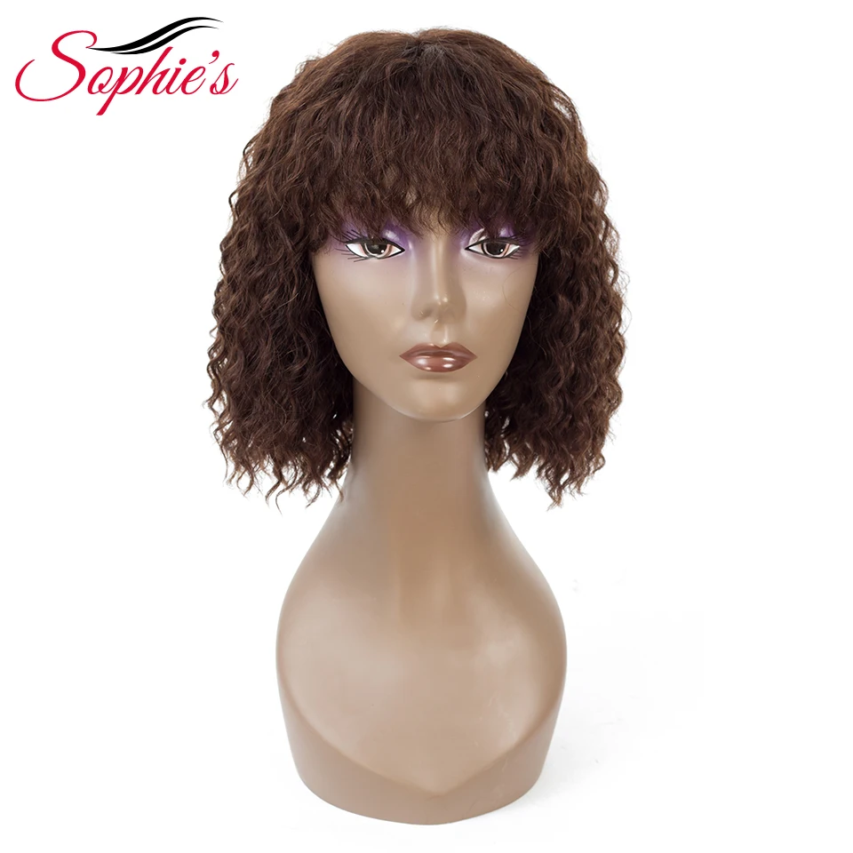 

Sophie's Brazilian Non lace Bang Human Hair Wigs With Baby Hair Water Wave 4# Color Bob Wig Remy Human Hair Wigs For Women