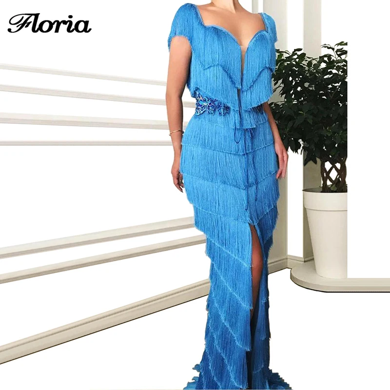 

Tassel Muslim Long Sequins Evening Dresses For Dubai New Arrival Lace Abendkleider Prom Dress Handmade Party Gown Robe De Soiree