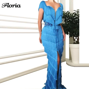 

Tassel Muslim Long Sequins Evening Dresses For Dubai New Arrival Lace Abendkleider Prom Dress Handmade Party Gown Robe De Soiree