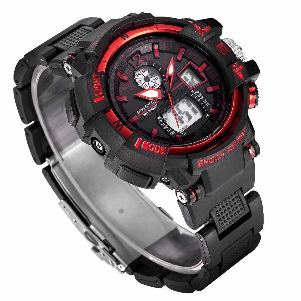  SWAVES Dual Display Watches Mens 2019 Military Water Resistant Reloj Hombre Plastic Casual Quartz L