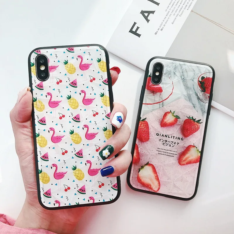 

Fresh 3D Color Printing Diamond Texture Case For iPhone X XR XS MAX Strawberry Soft Silicone Phone Case For iPhone 6 6s 7 8 Plus