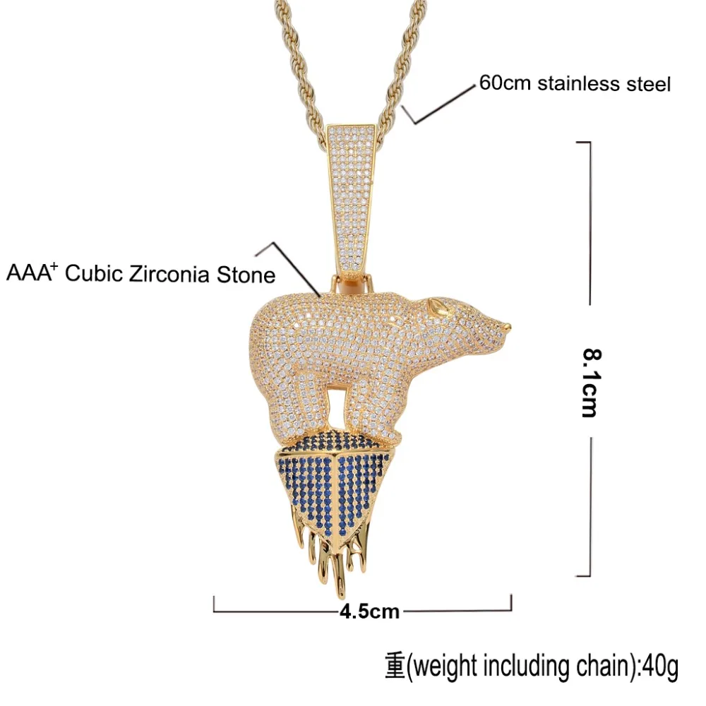 Новейшие эко-тематические ледниковые полярные медведи кулон ожерелье мужские Iced Out AAA кубический камень цирконий золото латунь ювелирные изделия Хип-хоп