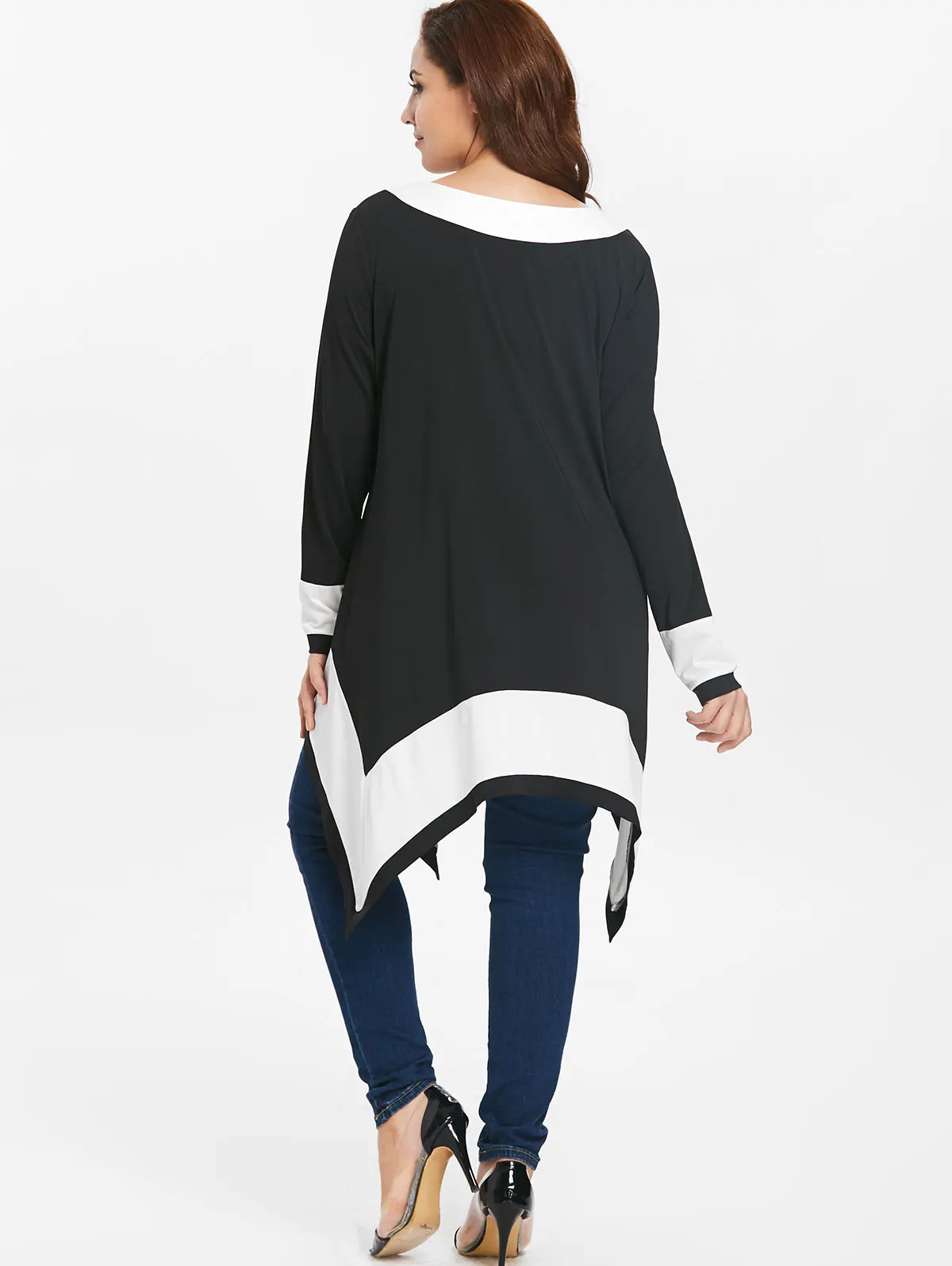 Wipalo размера плюс 5XL контрастный длинный платок с рукавами футболка Женская Осенняя Туника Футболка женская футболка Топ Женская одежда большого размера