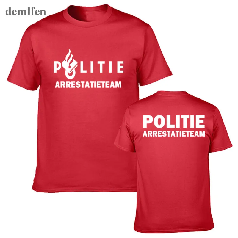 Голландская Полити полицейская футболка специальная спецназ блок силы мужские футболки Новинка короткий рукав Футболка хлопок топы тройники - Цвет: red