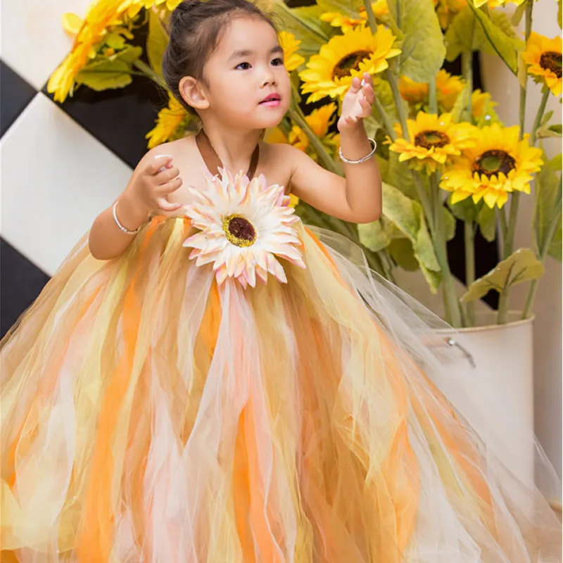 

Top quality And European style Flower Children Girl Dresses Orange Flower 2-12Y Pretty Ball Gown Evening Dress Children party