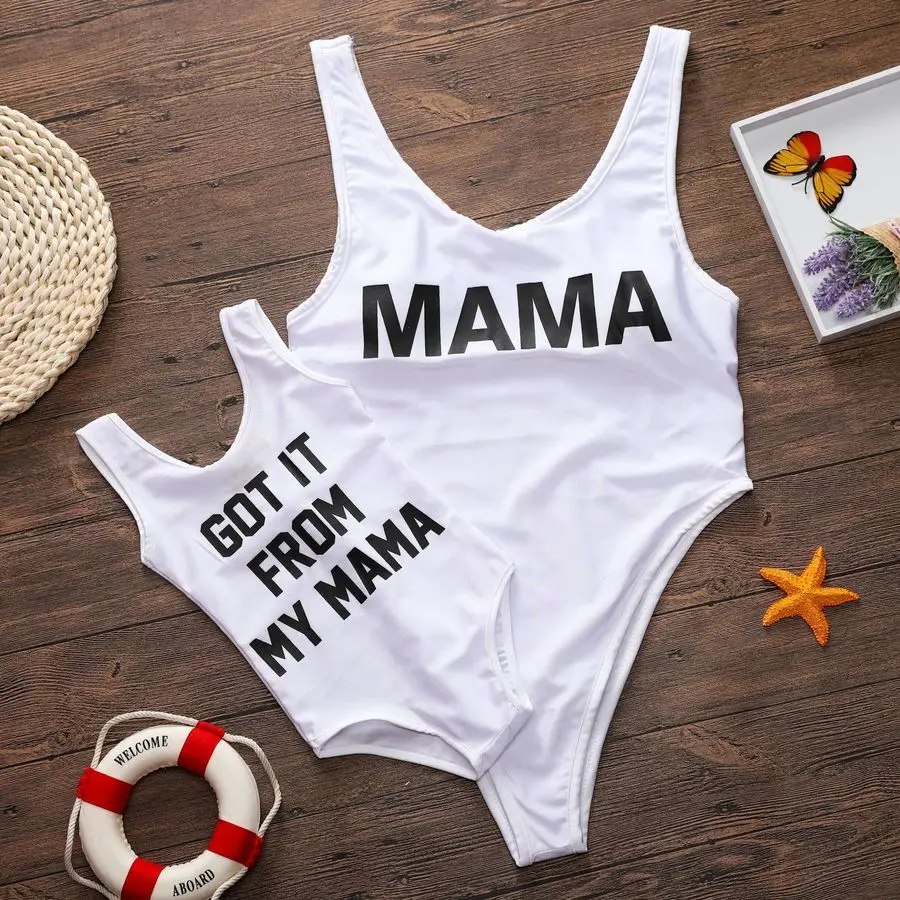Famli Mama Baby Matching Swimwear 1Pc Family Casual Letter Print