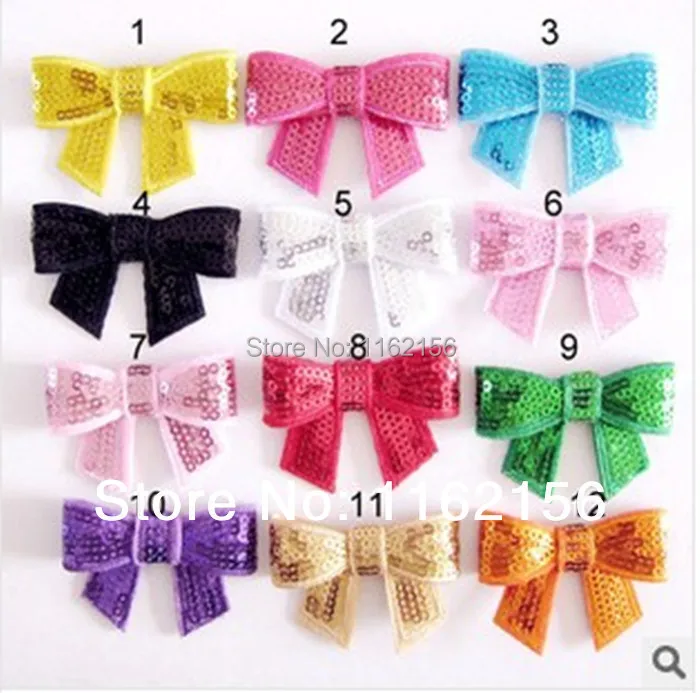 30pcs//lot 8colors 5cm DIY Shiny Sequin Bows Knot Without Clips Hair Bows