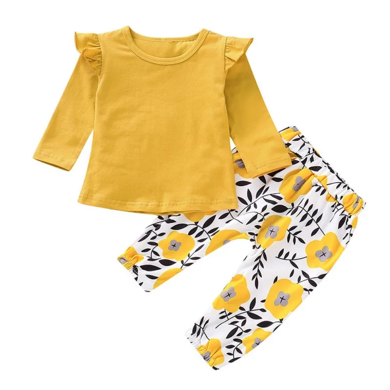 Cute Baby Girls Outfits Set Warm Toddler Casual T-shirt Floral Print Blouse Trousers Clothes spring autumn girls clothes