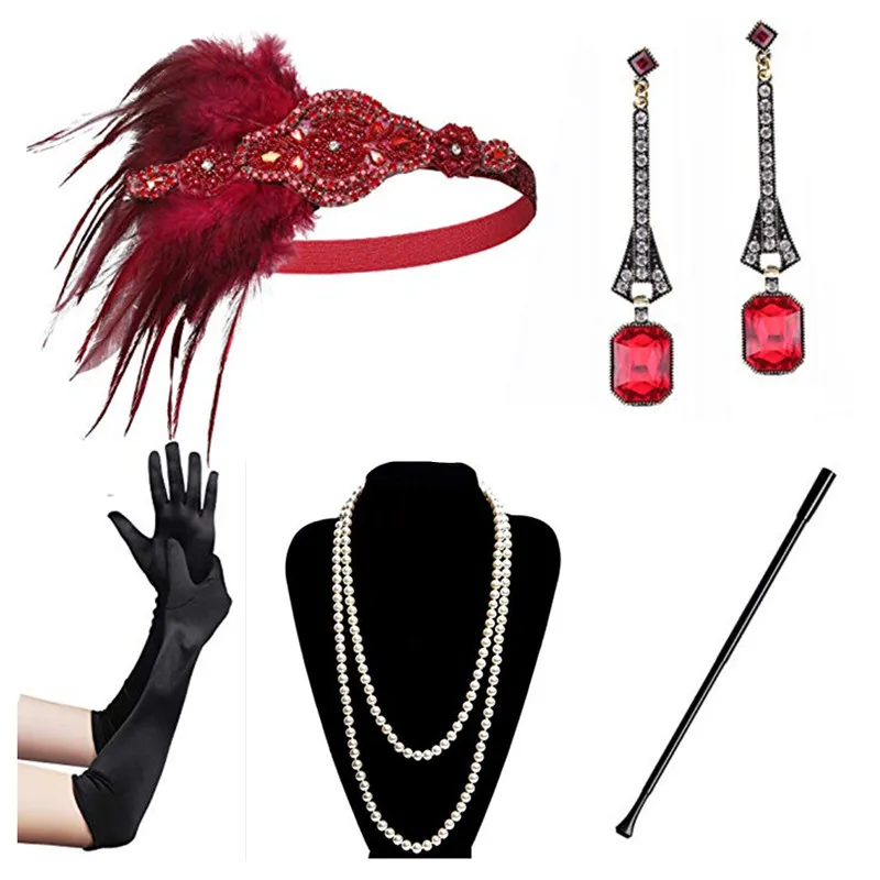 

2019 New Arrive Flapper Feather Headband earrings 1920s 50s Style Cigarette Holder Sets Great Gatsby Party accessories