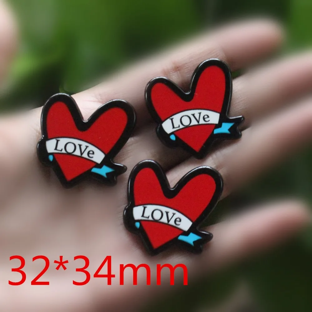

10pcs/lot DIY resin cabochons accessories planar resin heart with love 32*34mm