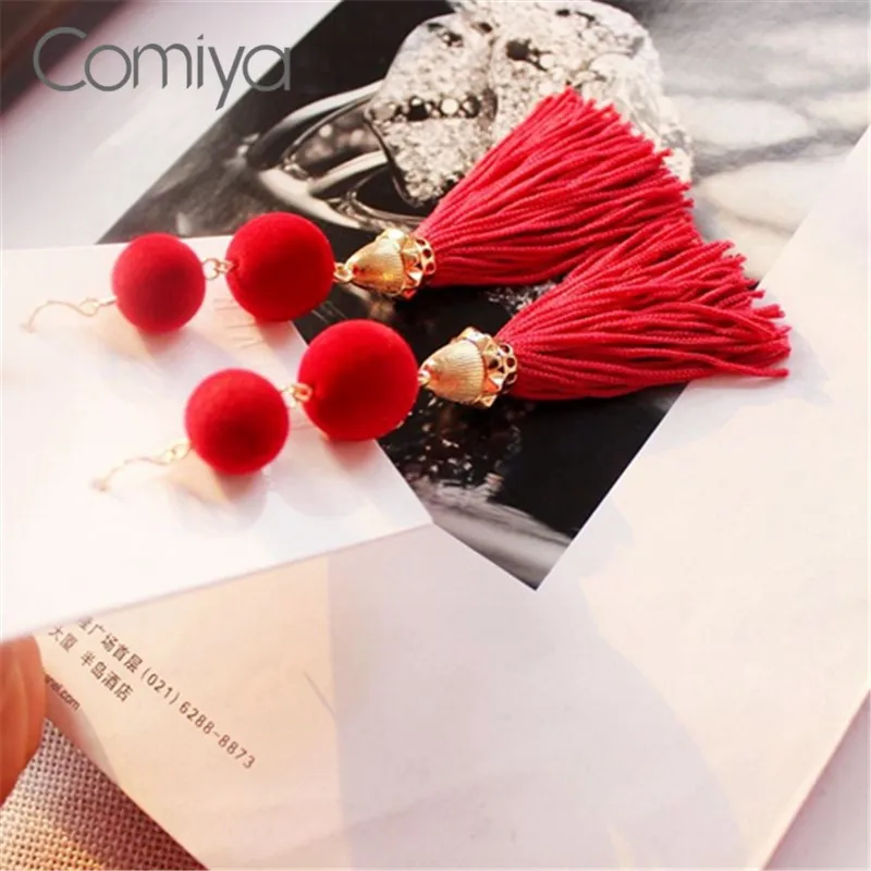 Comiya, красные серьги с кисточками, этнические модные длинные серьги для женщин, цинковый сплав, Brincos Para As Mulheres
