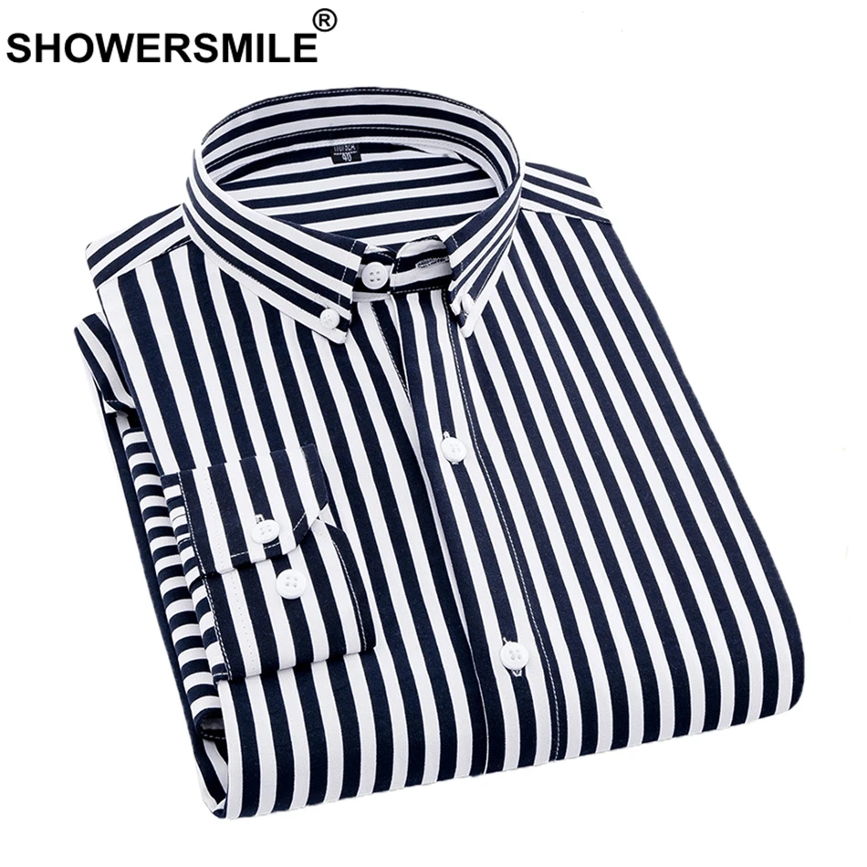 

SHOWERSMILEL Man Shirt Black And White Striped Shirt Long Sleeves Men's Casual Shirts Spring Autumn Casual Male Tops Plus Size