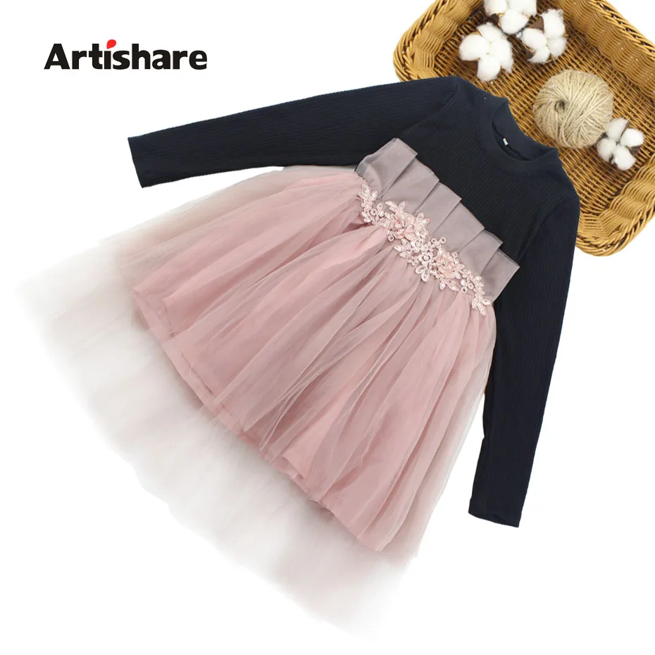 Платье для девочек, детское кружевное платье с длинными рукавами для девочек, весеннее платье принцессы для девочек, одежда для больших девочек 6, 8, 10, 12, 13, 14 лет