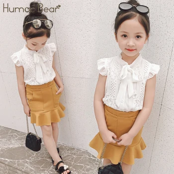 

Humor Bear Baby Girl Clothes Suit 2019 Brand Flowers Girl Suit Baby Girl clothes Hollow out design Toddler Girl Tops+ Pant 3-7Y