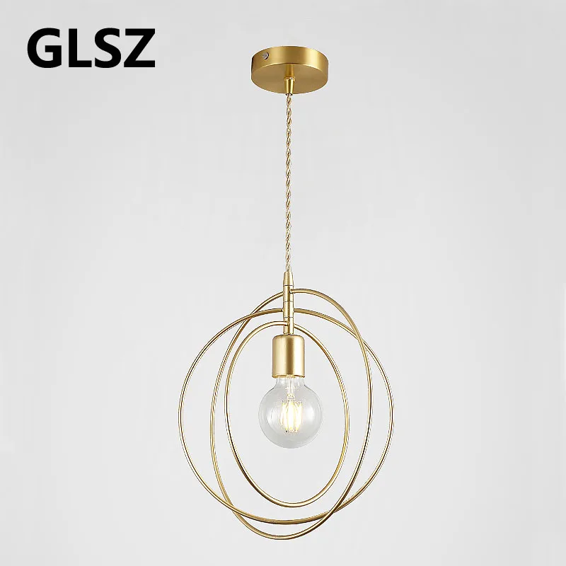 Nordic Single Head Golden Lamp Hemp Rope Iron Round Chandelier Industrial Wind Loft FOR Living Room Bedroom Cafe Aisle Lights