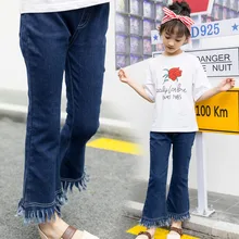 Стиль летнее платье для маленьких девочек джинсы c бахромой милые детские брюки повседневные штаны детская одежда в Корейском стиле; джинсовые брюки с бахромой
