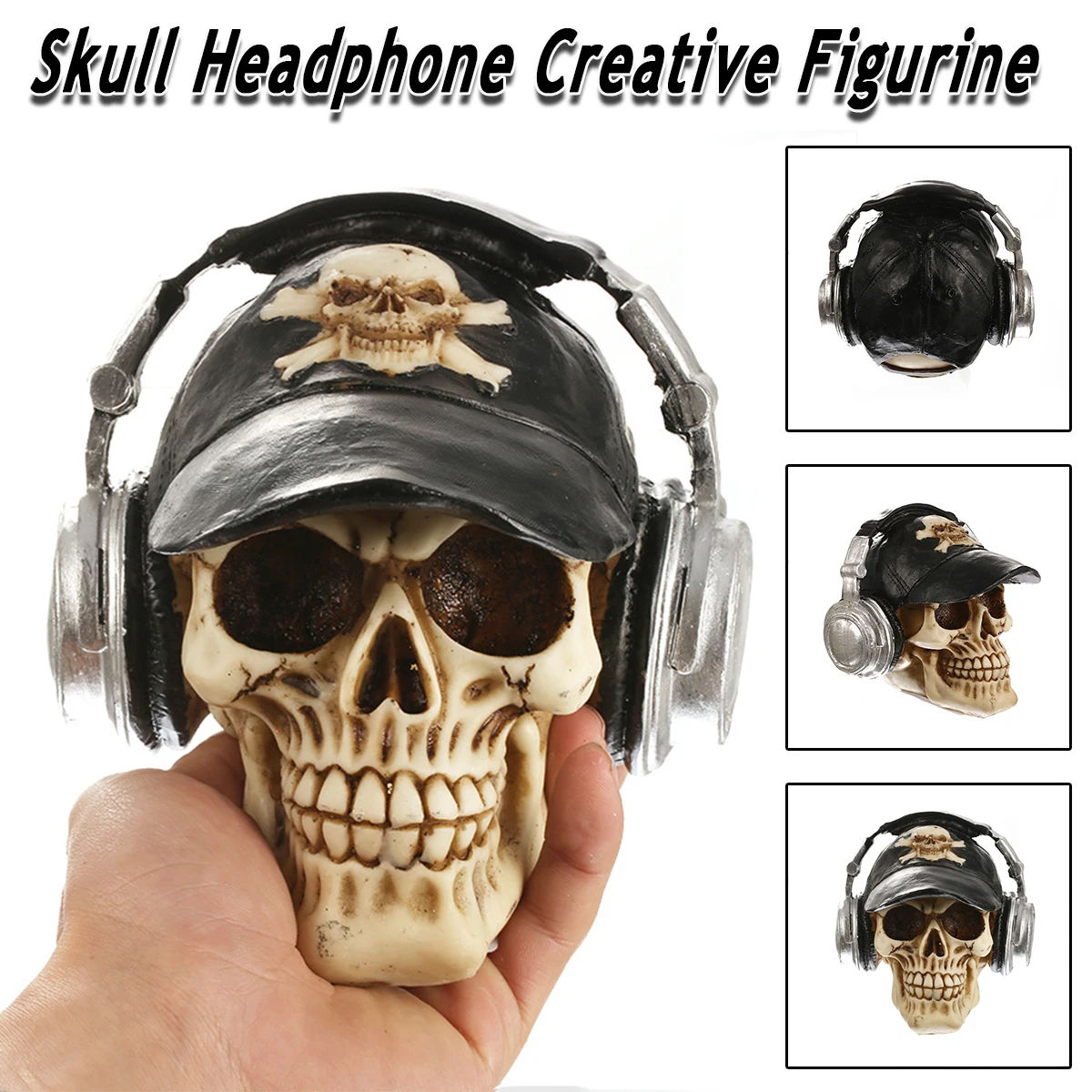 Goede Hars Ambachtelijke Standbeelden Schedel Met Hoofdtelefoon Schedel Beeldjes Sculptuur Woondecoratie Accessoires Halloween Decoratie