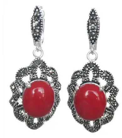 

choices Women Genuine 11/2" Vintage 925 Silver & Marcasite trend Red Coral Earrings 925 Sterling Silver wedding jewelry earrings