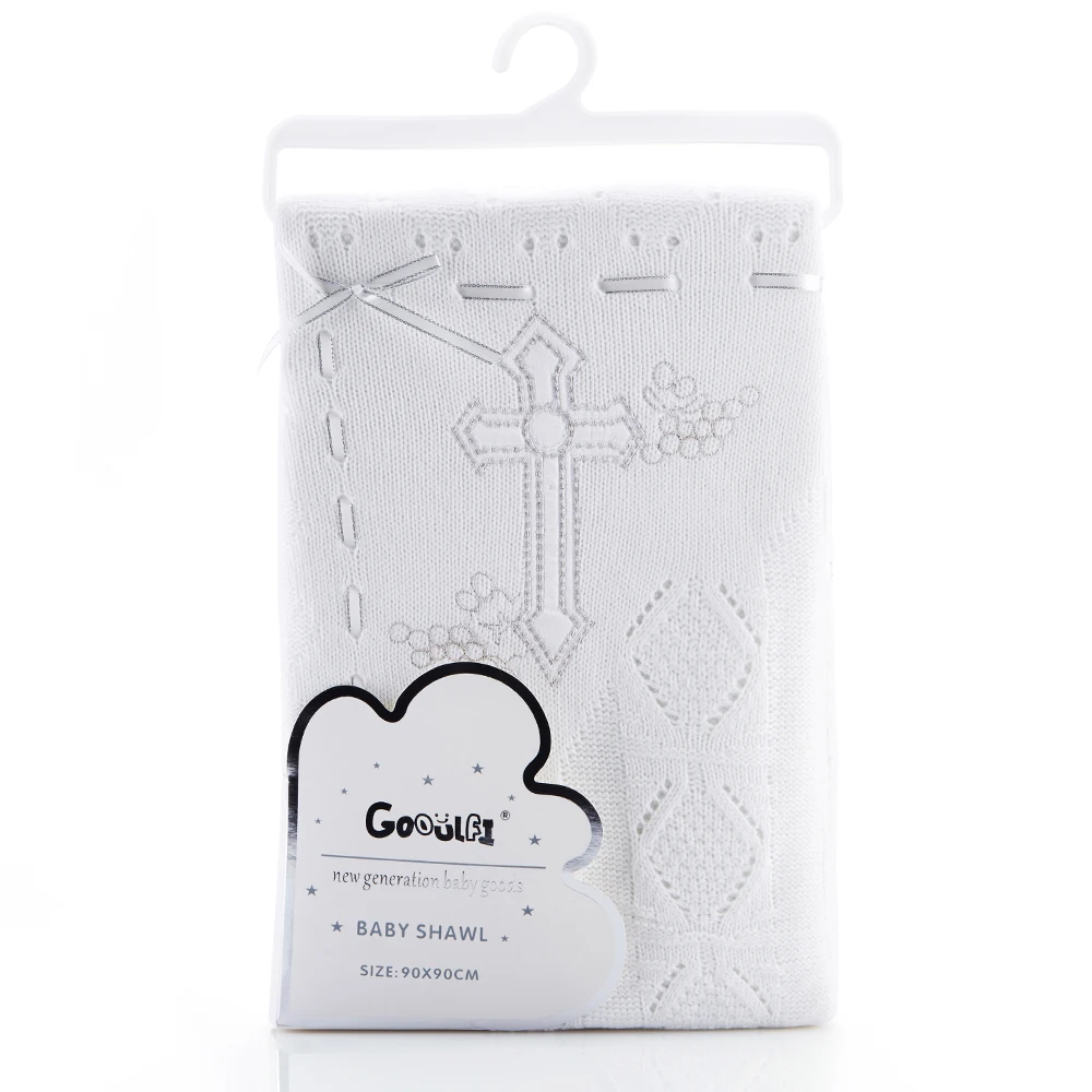 

Gooulfi christening baptism soft kids cotton baby boy girl blankets newborn swaddle baby bath wrap cotton winter crochet blanket