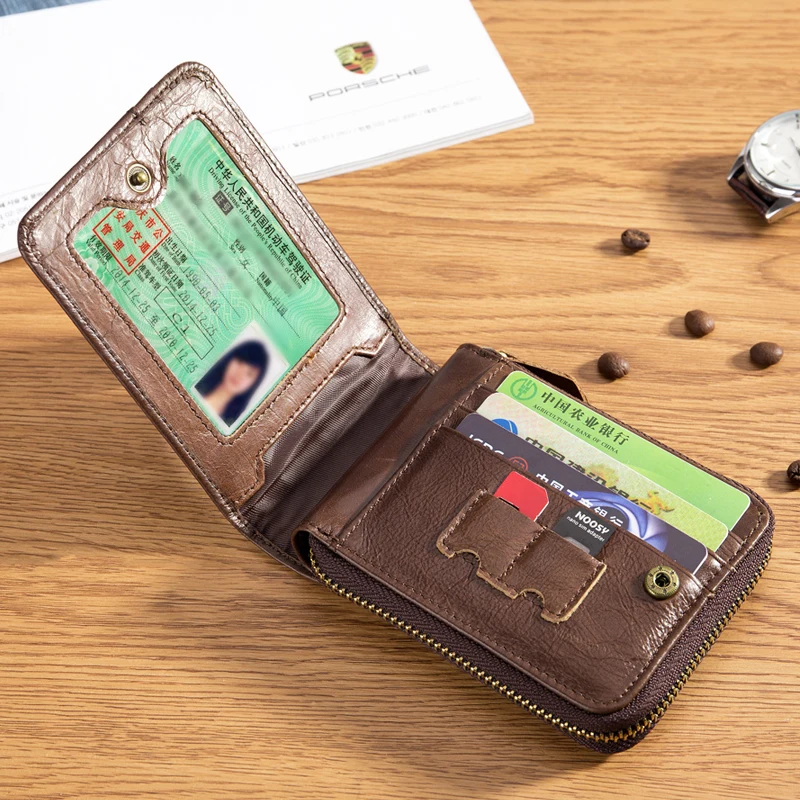 Brand Genuine Leather Men Wallets Short Coin Purse Small Retro Wallet Cowhide Leather Card Holder Pocket Purse Men Wallets 4