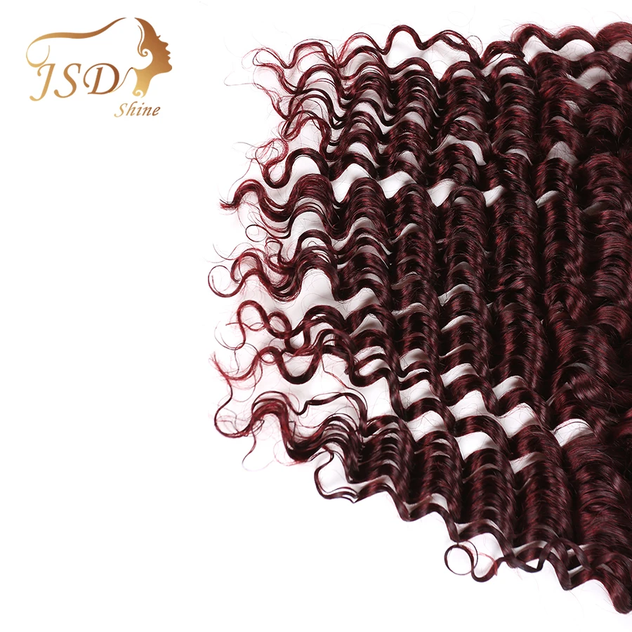 JSDShine 99j Hair Ear to Ear Lace Frontal Closure 13X4 Free Part With Baby Hair Burgundy Brazilian Deep Wave Human Hair Non Remy