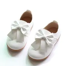 Новая Милая Осенняя обувь для девочек удобные кожаные плоские для детей обувь принцессы с бантом обувь для детей
