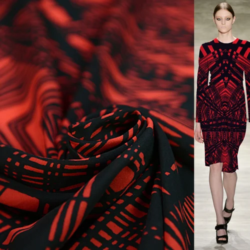 

Black stripe on red botton 60% silk stretch chiffon silk blended fabric 12momme,SCF045