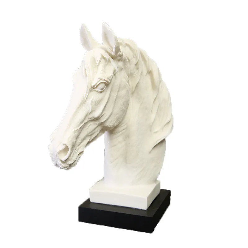 

White Sandstone Horse Head Statues Craft Home Hotel Sculpture Decorations Resin Animal Craft Christmas Gifts L3344
