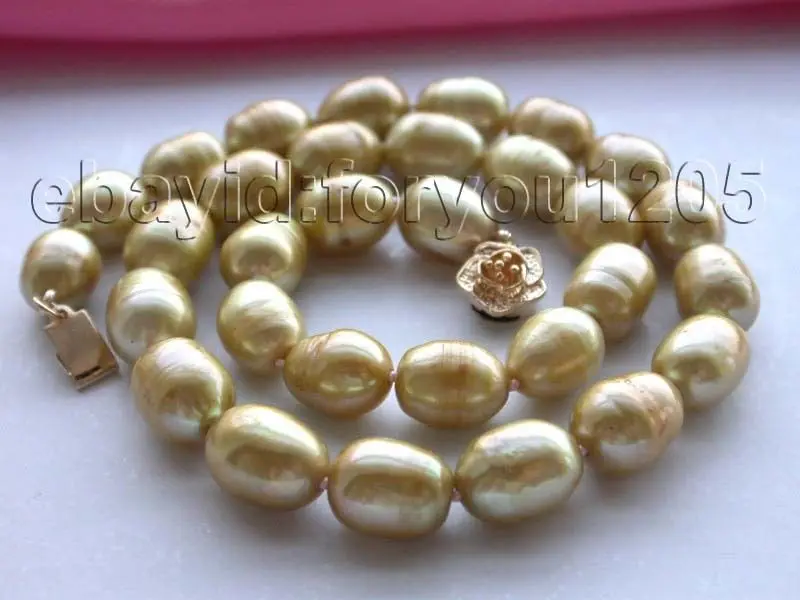 

FREE SHIPPING 16" Genuine Natural 12mm Champagne Rice Pearl necklace!