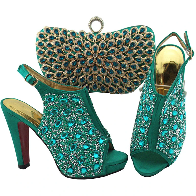 Новая модная обувь и сумка в комплекте в африканском стиле Женская обувь в итальянском стиле комплект из обуви и сумки, украшенные Стразы Для женщин обувь на высоком каблуке