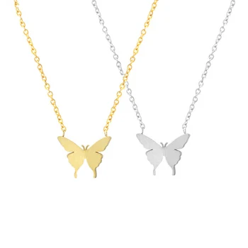 

10pcs/lot Cute Gold Butterfly Necklace For Women Collare Stainless Steel Chain Wings Necklace Pendant Bridesmaid Jewelry