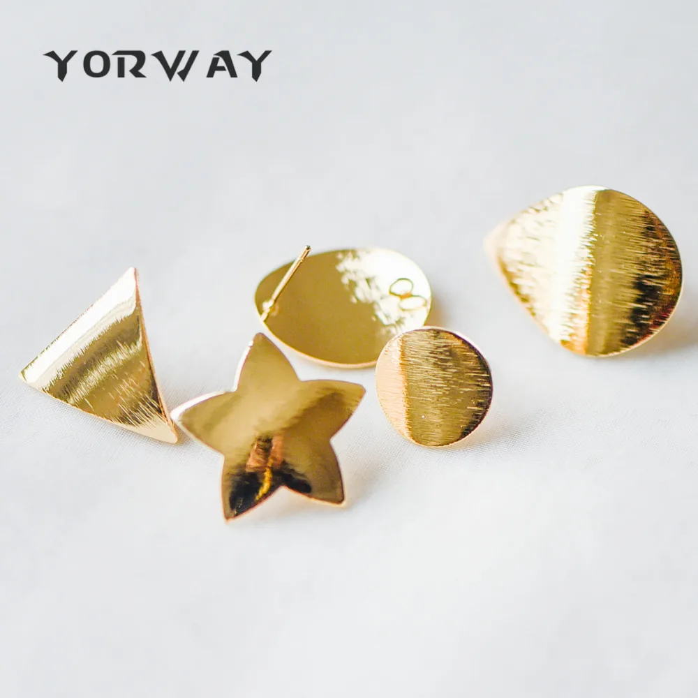 

10pcs/Lot Ear Posts with Loops, Real Gold Plated Brass, Triangle Star Round Oval Teardrop Geometric Earring Studs (GB-263)