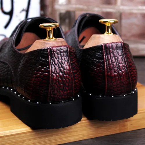 남성용 악어 그레인 가죽 드레스 슈즈, 캐주얼 포인티드 토 옥스포드, 레이스업 비즈니스 오피스 옥스포드 신발, 패션 2