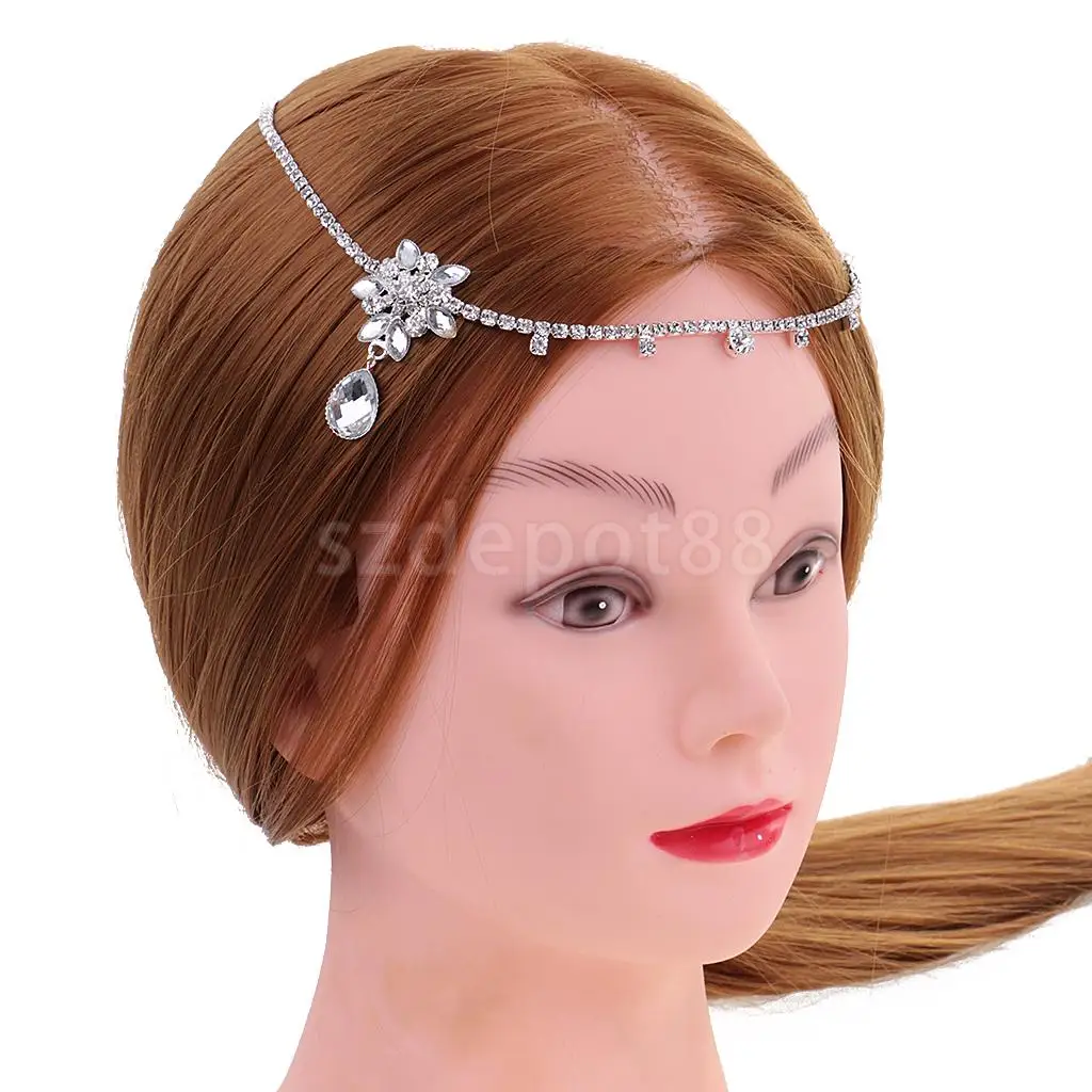 Bohemian Metal Crystal Teardrop Head Chain Forehead Headband Hair Band