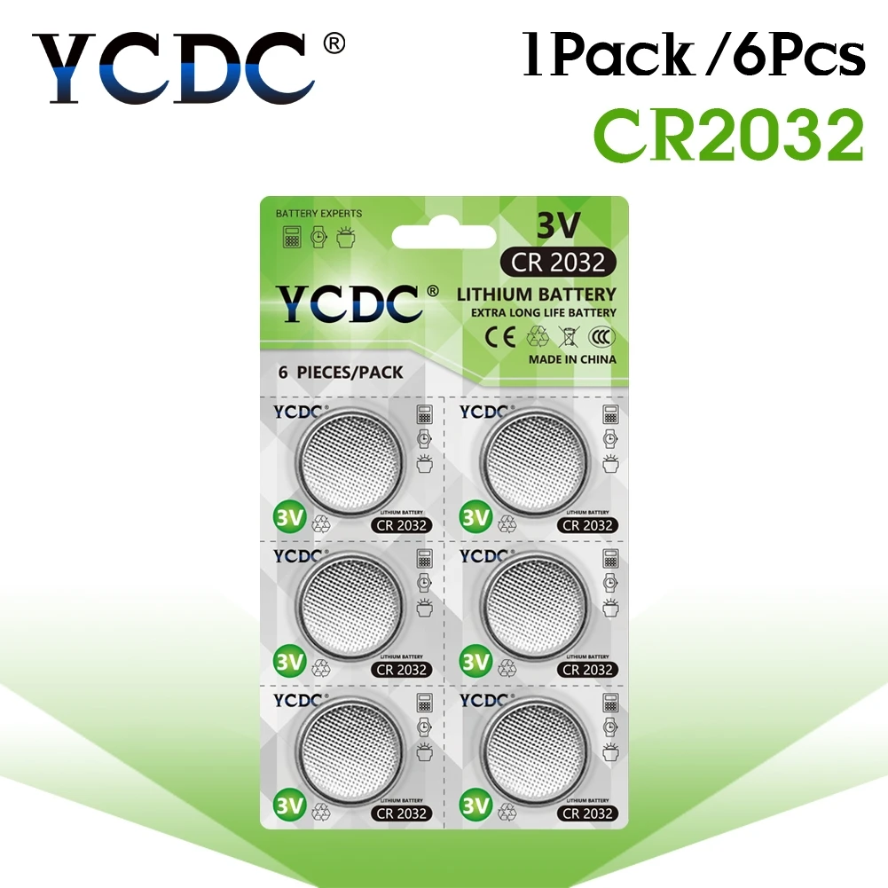 6 шт./1 карты YCDC поле CR2032 Литиевые Батарейки DL2032 ECR2032 BR2032 монета Батарея 3 В CR 2032 для часы электронные удаленного