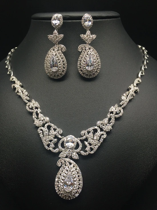 

2019 new fashion luxury retro romantic flowers crystal zircon necklace earring set,wedding bride dinner party formal jewelry set