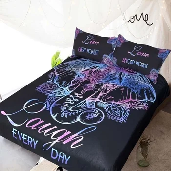 

Elephant Bedding Set Live Laugh Love Bohemian Duvet Cover Set 3pcs