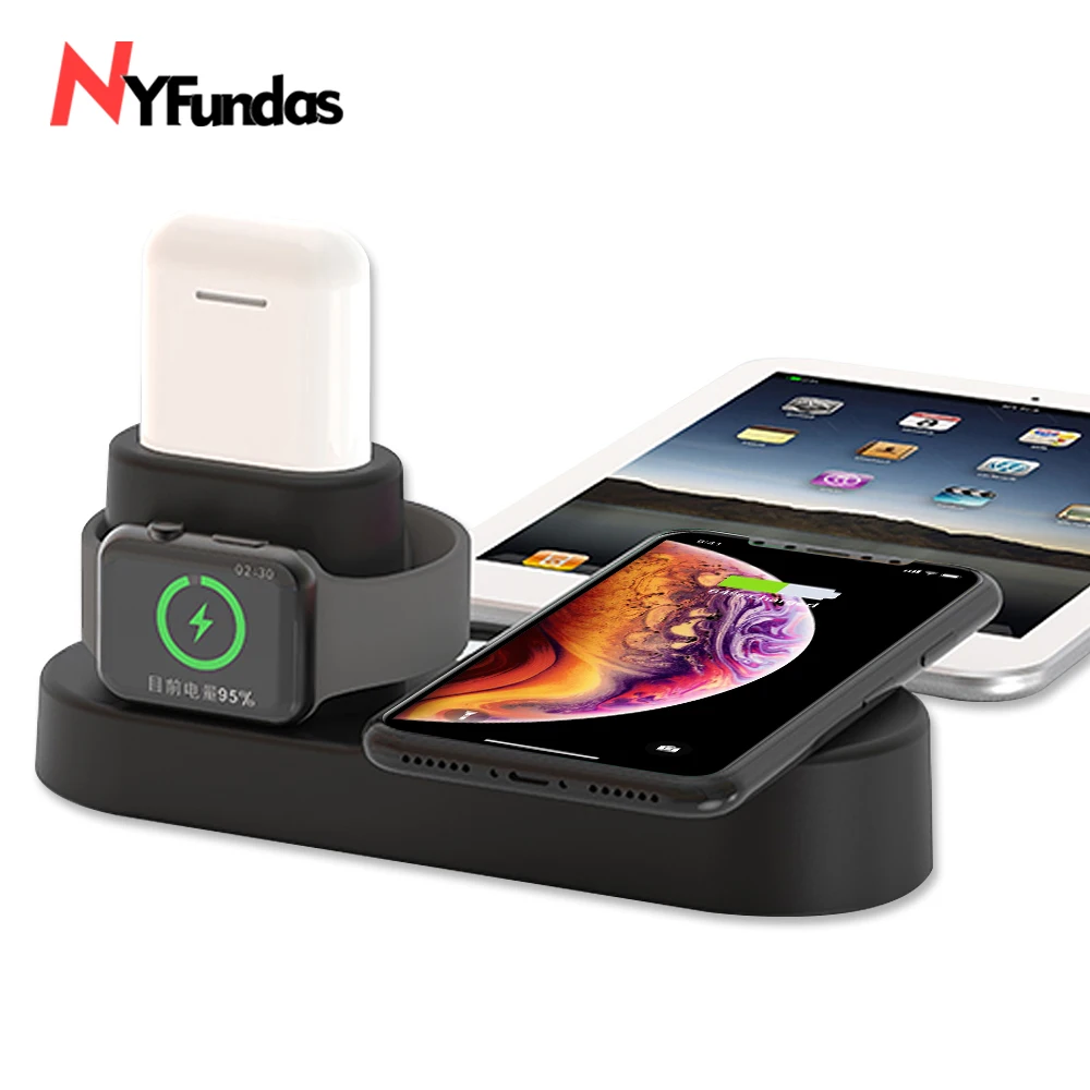 

NYFundas 4 in 1 Wireless fast Charger Holder For iphone XS MAX XR 8 8 Plus X XS 10 Apple AirPods iwatch 2 3 4 induction station