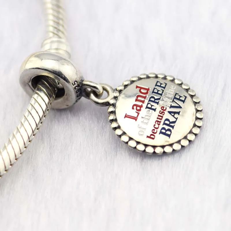 Land of the Free Dangle Charm Sterling Silver Jewelry Fits European Charm Bracelet & Choker Beads For Woman DIY
