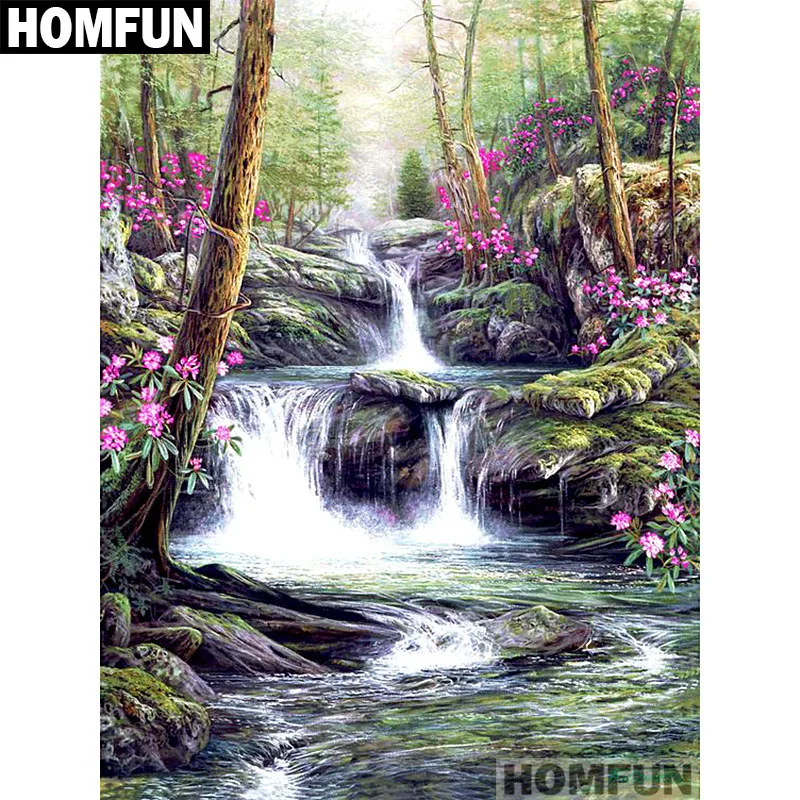 

HOMFUN Full Square/Round Drill 5D DIY Diamond Painting "Forest stream" Embroidery Cross Stitch 5D Home Decor Gift A01370