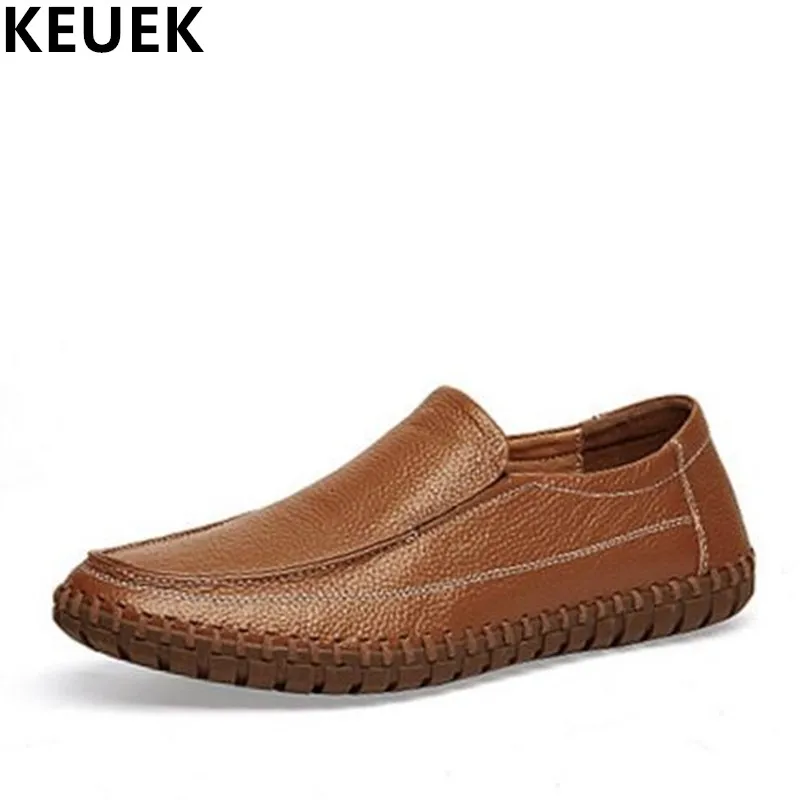 

Large size Men casual shoes Cow Leather Breathable Slip-On Loafers Luxury Genuine leather Male Driving shoes Soft Boat shoes 02C
