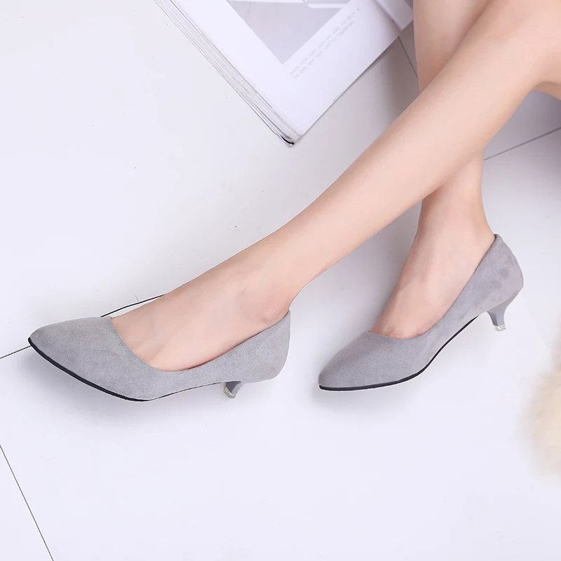 Повседневная обувь на низком каблуке Женская обувь из флока с острым носком без шнуровки женские офисные туфли-лодочки весна-осень zapatos de mujer WSH3177