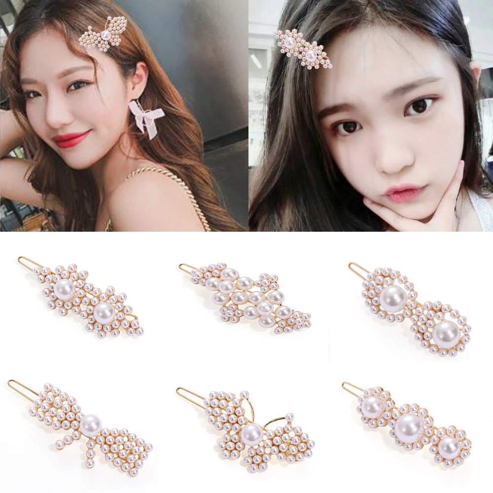 

1pc Chic Imitation Pearl Hair Clip Barrettes for Women Girls Handmade Pearl Flowers Hairpins Hair Styling Accessories Hairclips